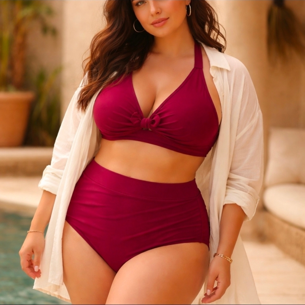 Daci Retro Burgundy High-Waist Bikini | 16